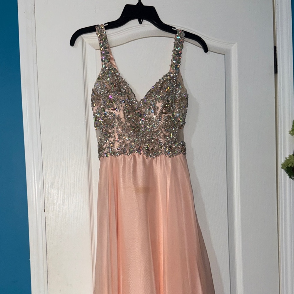 Sparkling Peach Gown with Embellished Bodice